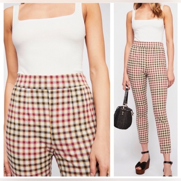 Free People Ella Kick Skinny Plaid Pull On Pants - Picture 1 of 7